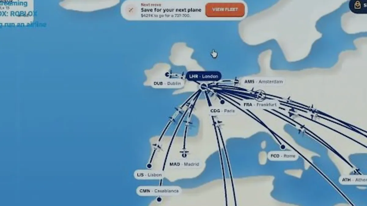 World map with route lines from a hub in Run an Airline